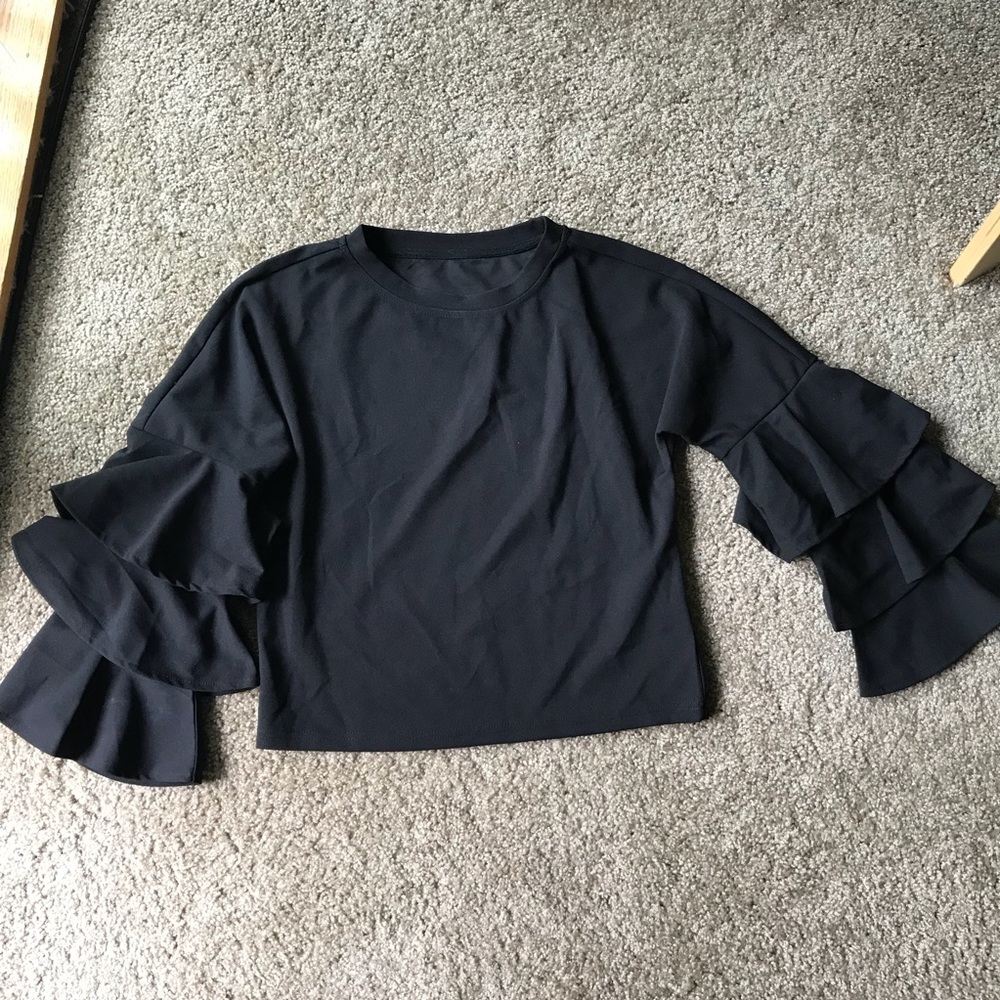 Black Ruffle Sleeve Top